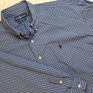 Ralph Lauren Blake Plaid Button Down Shirt Vintage 90s XL Blue White Plaid